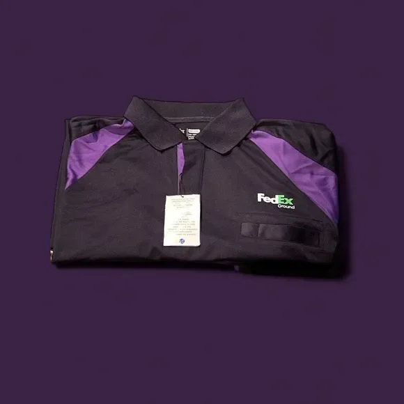 FedEx Mens Polo Stan Herman Size Large Navy Purple Green Long Sleeve Logo - Picture 3 of 11